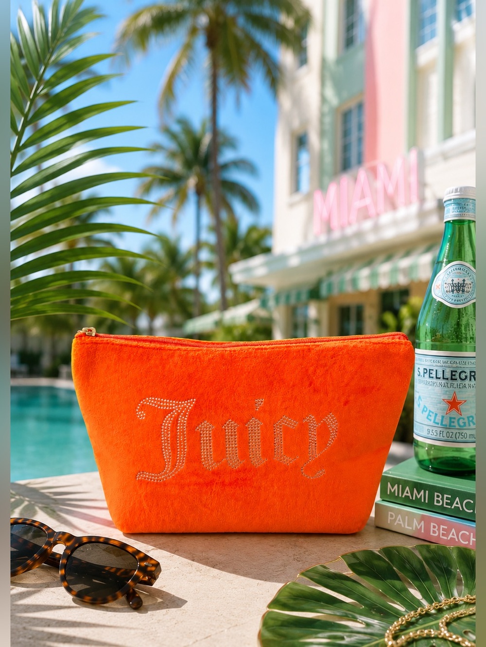 Juicy Couture Orange Velour Rhinestone Cosmetic Makeup Bag Y2K